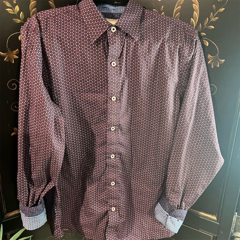 Age of Wisdom Men's M /Purple Geometric Long Sleeve Button-Down Shirt